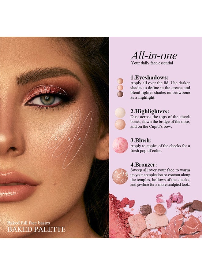 Julystar Baked Full Face Basics Baked Palette, The Best of the Best Baked Palette - Includes Bronzer, Blush, 2 Highlighters and 3 Eyeshadows - Travel-Friendly - Image 5